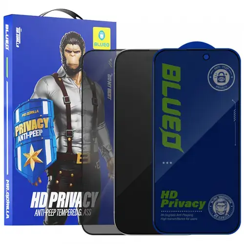 Folie de protectie Ecran Privacy Blueo Anti-Peep pentru Apple iPhone 16 / 15, Sticla Securizata, Full Glue