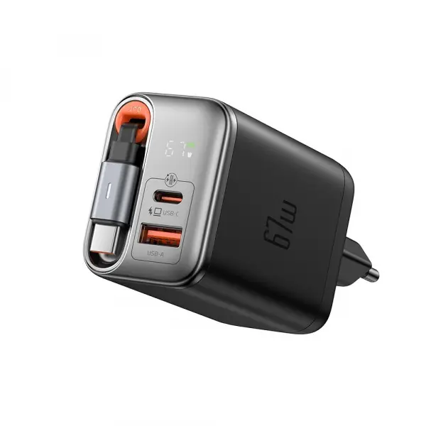 Incarcator Retea Cu Cablu USB-C McDodo CH-4100 FreeGo Display, 67W, 3.35A, 1 x USB-A - 1 x USB-C, Negru