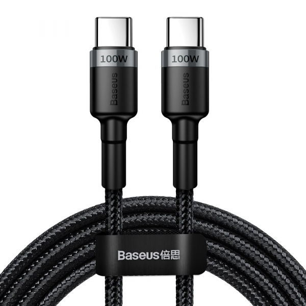 Cablu Date si Incarcare USB-C - USB-C Baseus Cafule, 100W, 2m, Gri CATKLF-ALG1