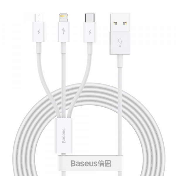 Cablu Incarcare USB-A - Lightning / microUSB / USB-C Baseus Superior 3in1 Series, 20W, 1.2m, Alb CAMLTYS-02