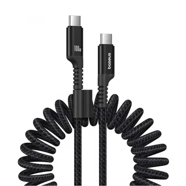 Cablu Date si Incarcare USB-C - USB-C Baseus Fish Eye Spring, 100W, 1m, Negru P10320203111-00