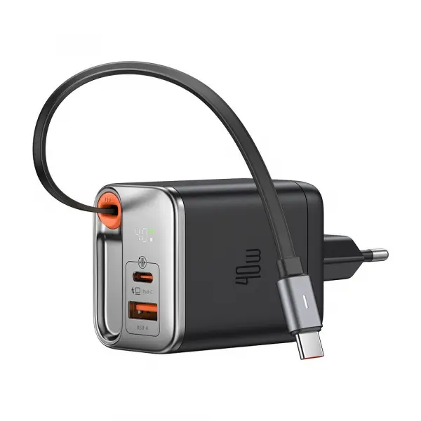Incarcator Retea Cu Cablu USB-C McDodo CH-4281 FreeGo Display, 40W, 3A, 1 x USB-A - 1 x USB-C, Negru