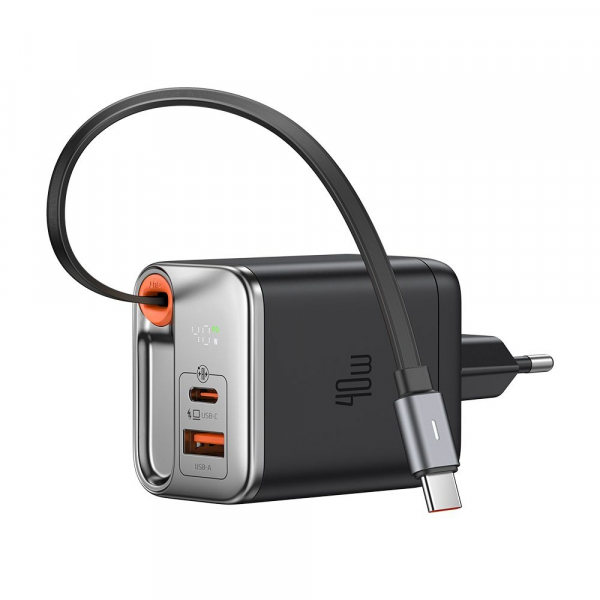 Incarcator Retea Cu Cablu USB-C McDodo CH-4281 FreeGo Display, 40W, 3A, 1 x USB-A - 1 x USB-C, Negru
