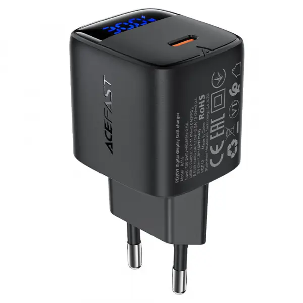 Incarcator Retea Acefast A115 Display, 30W, 3A, 1 x USB-C, Negru