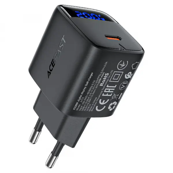 Incarcator Retea Acefast A113 Display, 20W, 3A, 1 x USB-C, Negru