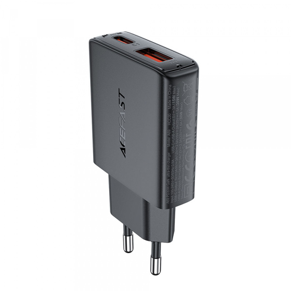 Incarcator Retea Acefast A69, 30W, 3A, 1 x USB-A - 1 x USB-C, Negru