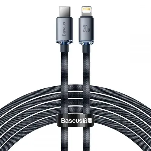 Cablu pentru incarcare si transfer de date Baseus Crystal Shine, USB Type-C/Lightning, 20W, 2m, Negru