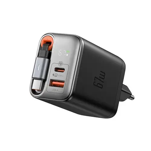 Set Incarcator Retea Mcdodo CH-4100, 67W, Fast Charger, FreeGo 1x USB-A, 1x Type-C, cablu Type-C retractabil, 65cm, Digital Display (Negru)