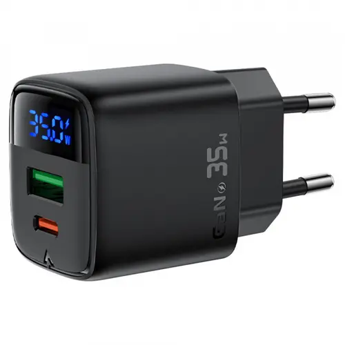 Incarcator Retea Acefast A116 Display, 35W, 3A, 1 x USB-A - 1 x USB-C (Negru)