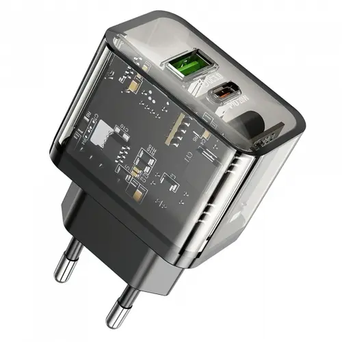 Incarcator Retea HOCO N34, 20W, 3A, 1 x USB-A - 1 x USB-C (Transparent)