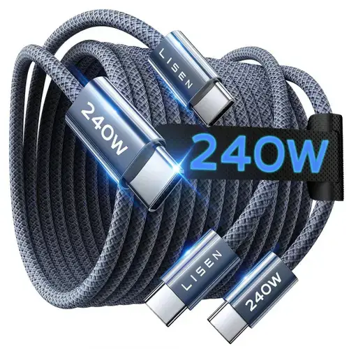 Cablu Date si Incarcare USB-C - USB-C Lisen YL0123070023, 240W, 2m, Set 2 bucati, Albastru