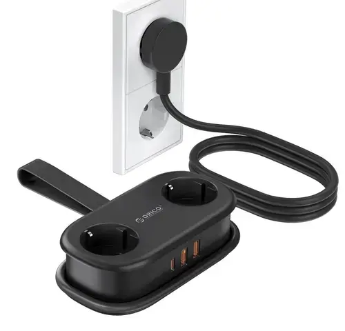 Prelungitor Orico APP, 2 x Schuko - 2 x USB-A - 1 x USB-C, Negru