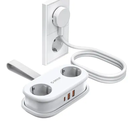 Prelungitor Orico APP, 2 x Schuko - 2 x USB-A - 1 x USB-C, Alb