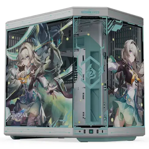 Carcasa HYTE Y70 Firefly Japan Edition, Dual Chamber, Middle Tower, Fara sursa, Sticla Securizata, ATX + Cablu riser PCIe inclus (Argintiu/Verde)