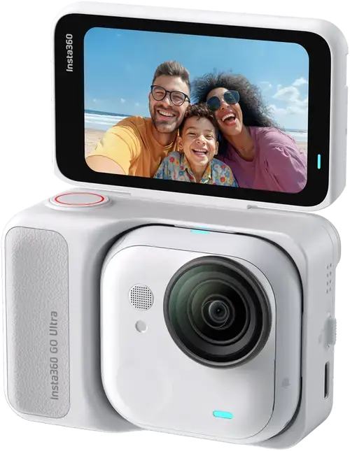 Camera video de actiune Insta360 GO Ultra Standard, 4K Ultra HD 60FPS, 50MP, Autonomie 200 minute, Wi-Fi, Bluetooth 5.4, IPX4 (Alb)