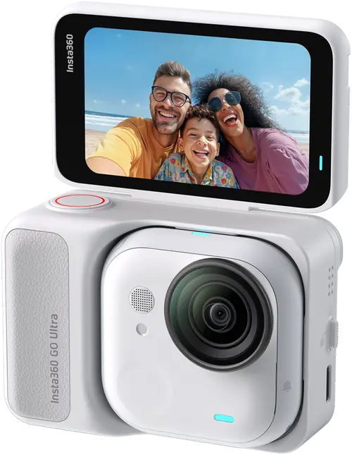 Camera video de actiune Insta360 GO Ultra Standard, 4K Ultra HD 60FPS, 50MP, Autonomie 200 minute, Wi-Fi, Bluetooth 5.4, IPX4 (Alb)