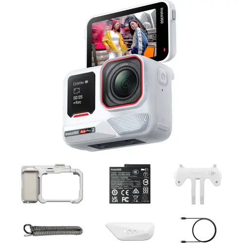 Camera Video de Actiune Insta360 Ace Pro 2 Xplorer Bundle, 8K30, 50MP, Ecran Flip 2.5inch, Ecran frontal 0.7 inch, Unghi larg de 157°, Wi-Fi, Bluetooth, HDR, Waterproof 12m (Alb)