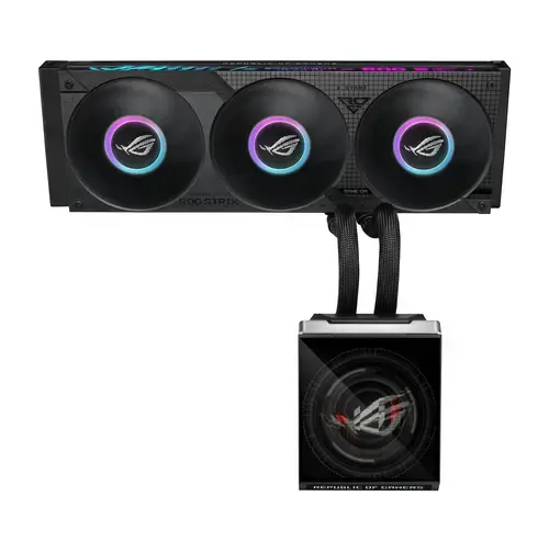 Cooler CPU AIO Asus ROG Strix SLC IV 360 ARGB LCD, Racire cu lichid, 3x12cm, RGB, 800-2500rpm, Ecran LCD IPS 5.08inch (Negru)
