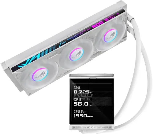 Cooler CPU AIO Asus ROG Strix LC IV 360 ARGB LCD, Racire cu lichid, 360mm, Ecran IPS 5.08inch, 800-2500 RPM (Alb)