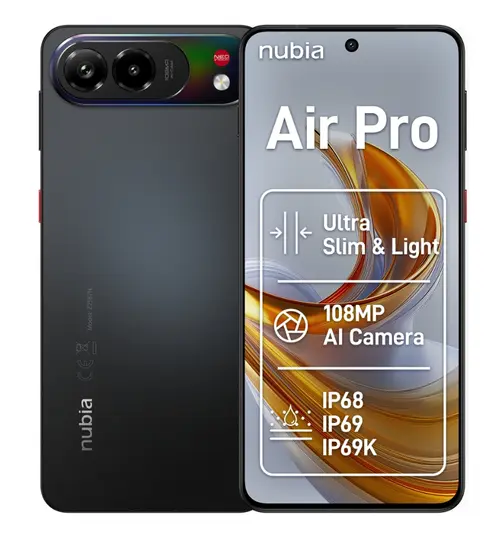 Telefon Mobil ZTE nubia Air Pro, Procesor Mediatek Dimensity 7100 Octa-Core, Ecran AMOLED 6.77inch, 8GB RAM, 512GB Flash, Camera Duala 108+2MP, Wi-Fi, 5G, Dual Sim, Android (Negru)