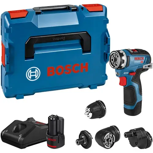 Masina de gaurit si insurubat Bosch Professional GSR 12V-35 FC, 12 V, 20/35 Nm, 1750 RPM, 2 acumulatori, incarcator, cutie L-Boxx, Adaptor mandrina/unghiular/excentric, Adaptor suport biti (Albastru/Negru)