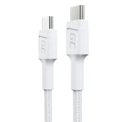 Cablu de date Green Cell PowerStream, USB-C - USB-C, 30cm, Power Delivery 60W, Quick Charge 3.0, Alb