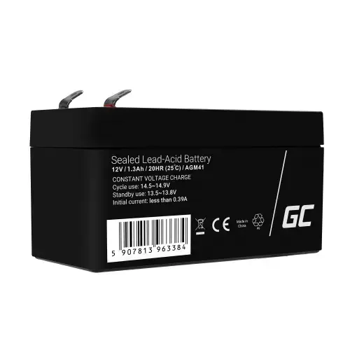 Acumulator stationar Green Cell AGM 12V 1.3Ah VRLA plum acid, baterie fara mentenanta,pentru  jucarii, sisteme de alarma