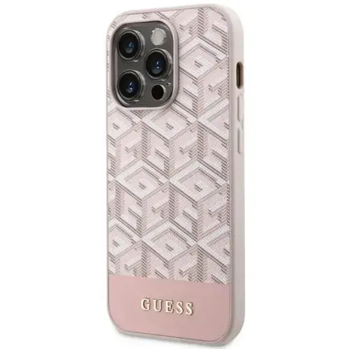 Husa Protectie Spate Guess GCube Stripes MagSafe pentru Apple iPhone 14 Pro (Roz)
