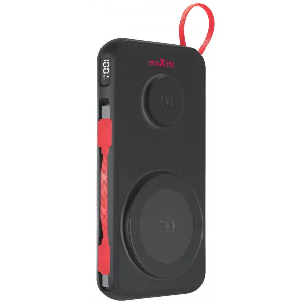 Baterie Externa Wireless MaXlife MXPB-08, 10000mAh, 22.5W, QC + PD + FQI + QI, 1 x USB-A - 1 x USB-C - 2 x QI, Neagra