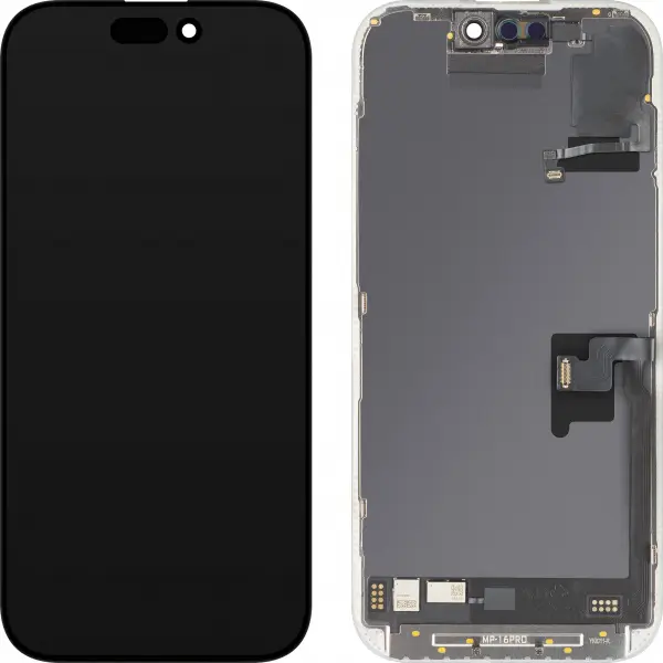 Display cu Touchscreen si Senzor Proximitate MP compatibil cu Apple iPhone 16 Pro, cu Rama, Versiune Soft OLED FHD Diagnostic, Negru