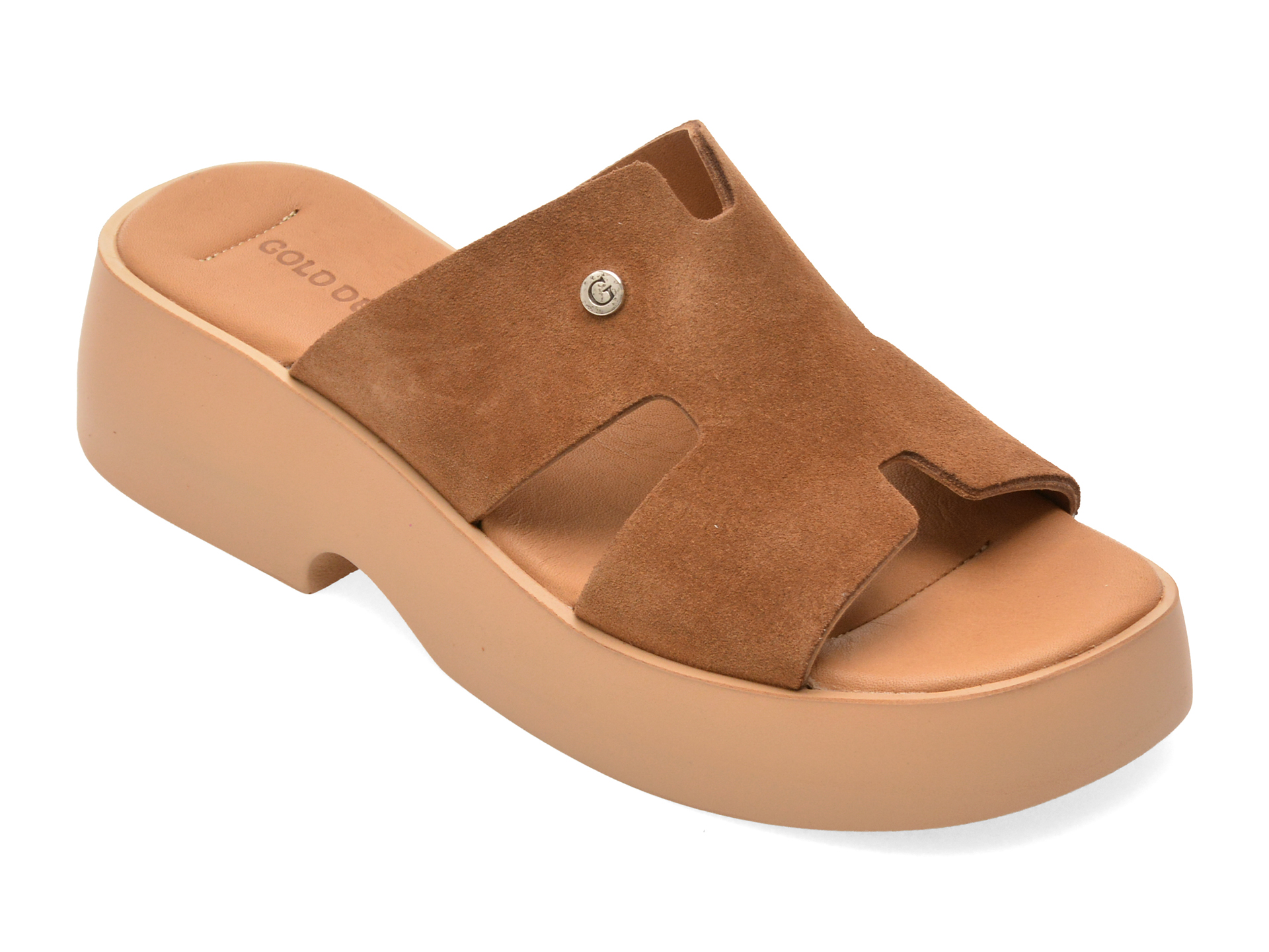 Papuci GOLD DEER maro, 13211, din piele intoarsa