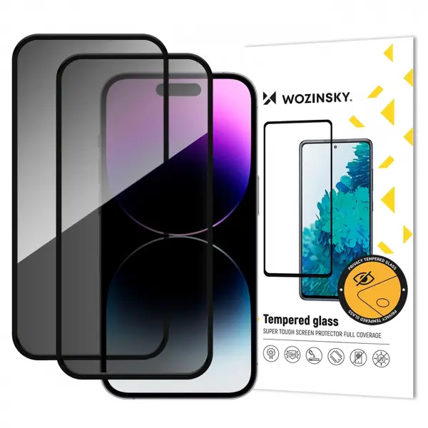 Folie de protectie Ecran Privacy WZK AntiSpy pentru Apple iPhone 17 / 16 Pro, Sticla Securizata, Full Glue, Set 2 bucati