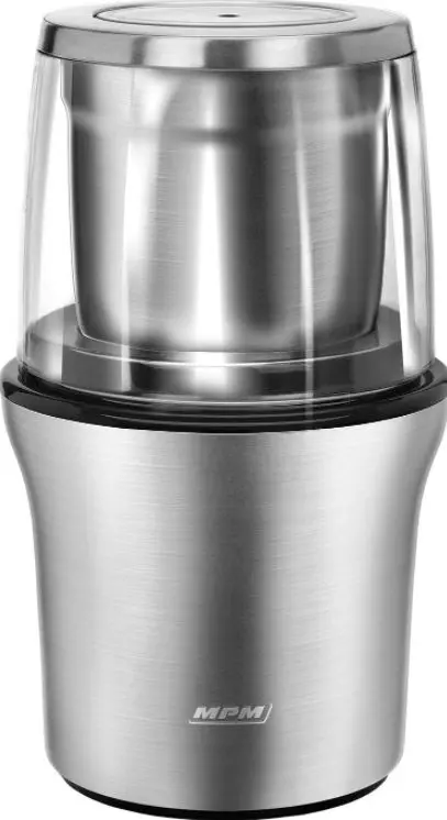 Rasnita cafea si cereale MPM MMK-06M, 200 W, 70 g, 2 Recipiente, Functie impuls (Argintiu)