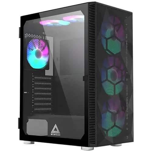 Carcasa Montech X3 Mesh, fara sursa, ATX, mesh, tempered glass, ARGB (Negru)