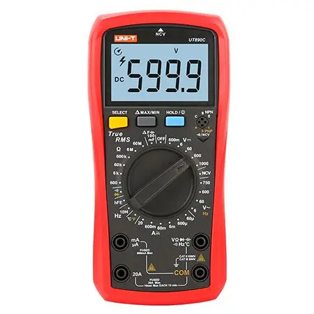 Multimetru digial UNI-T UT890C NCV,  2 baterii AAA de 1.5 V, Iluminarea afisajului (Rosu)