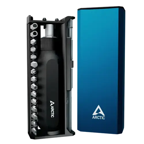 Kit surubelnita si biti Arctic, 29 piese, capete magnetice, lungime biti 22mm, cutie metalica, dimensiuni 17.6x6.8x4.4cm, AETLS00002A (Albastru)