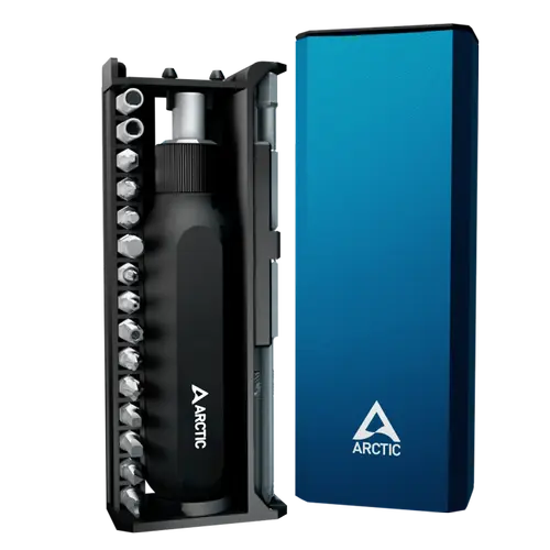 Kit surubelnita si biti Arctic, 29 piese, capete magnetice, lungime biti 22mm, cutie metalica, dimensiuni 17.6x6.8x4.4cm, AETLS00002A (Albastru)