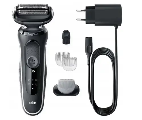 Aparat de ras electric Braun Series 5 51-W1600s, atasament de ingrijire corporala EasyClick, EasyClean, umed si uscat, reincarcabil, aparat de ras cu folie fara fir (Alb)