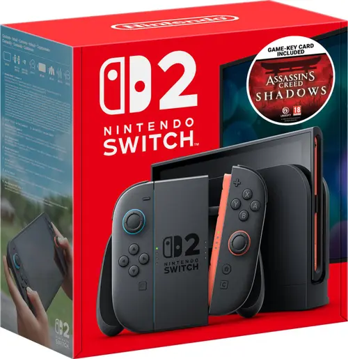 Consola Nintendo Switch 2, LCD HDR10 7.9inch, 256GB Flash, Wi-Fi, Bluetooth, Light Blue/Light Red JoyCon + Assassins Creed Shadows (Negru)