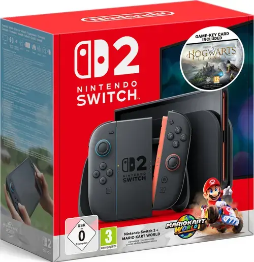 Consola Nintendo Switch 2, LCD HDR10 7.9inch, 256GB Flash, Wi-Fi, Bluetooth, Light Blue/Light Red JoyCon + Mario Kart World + Hogwarts Legacy (Negru)