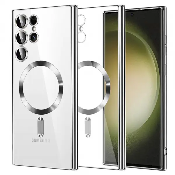 Husa MagSafe pentru Samsung Galaxy S23 Ultra S918, Techsuit, Luxury Crystal, Argintie
