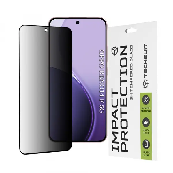 Folie de protectie Ecran Privacy Techsuit pentru Oppo Reno14 FS 5G / Reno14 F, Sticla Securizata, Full Glue, 111D