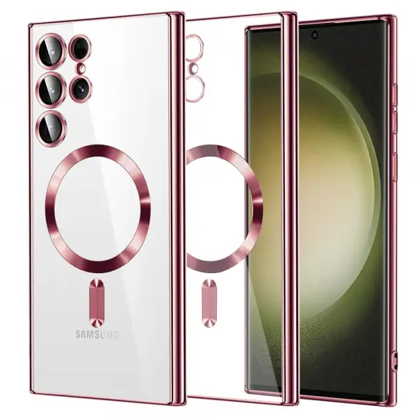 Husa MagSafe pentru Samsung Galaxy S23 Ultra S918, Techsuit, Luxury Crystal, Roz