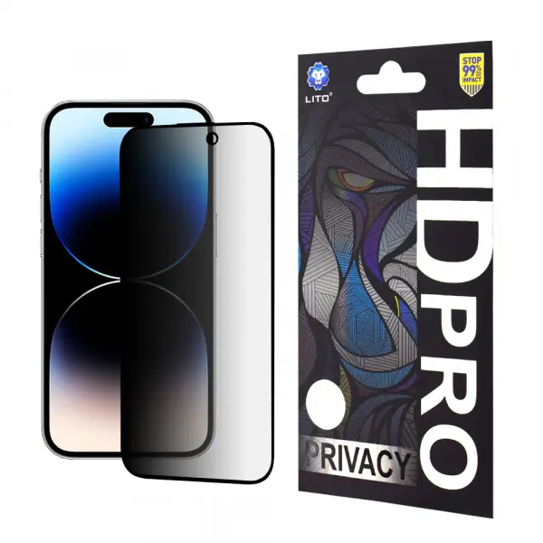 Folie de protectie Ecran Privacy Lito HD Pro pentru Apple iPhone 14 Pro, Sticla Securizata, Full Glue
