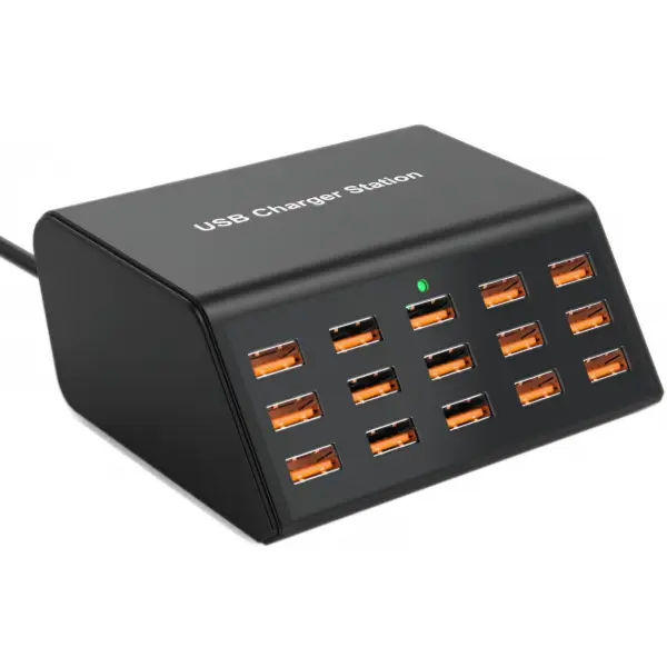 Incarcator Statie OEM HW15, 100W, 2A, 15 x USB-A, Negru