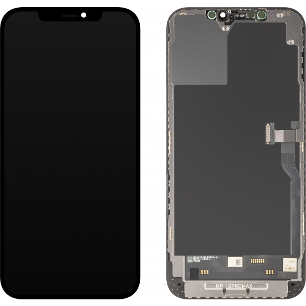 Display cu Touchscreen MP compatibil cu Apple iPhone 12 Pro Max, cu Rama, Versiune Soft OLED FHD Diagnostic, Negru