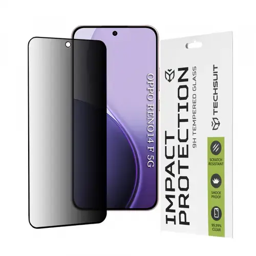 Folie de protectie Ecran Privacy Techsuit pentru Oppo Reno14 FS 5G / Reno14 F, Sticla Securizata, Full Glue, 111D