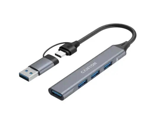 Hub Canyon DS-02, 1 x USB-A 3.0, 3 x USB-A 2.0 (Gri)