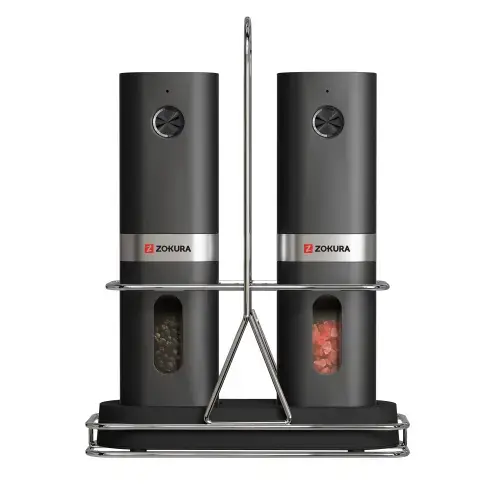 Set 2 rasnite electrice pentru sare si piper, cu suport metalic - Zokura