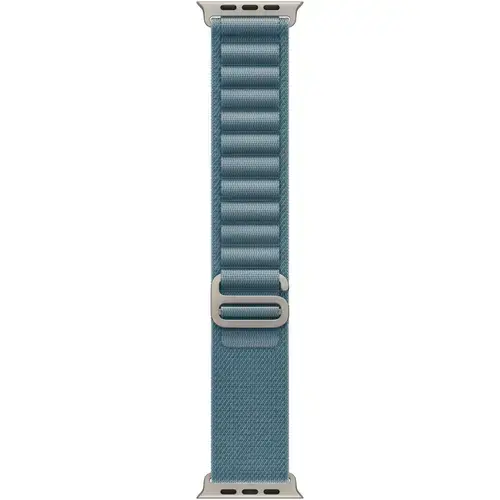 Curea Smartwatch Apple MFTJ4ZM/A pentru Watch 49mm, Light Blue Alpine Loop - Medium - Natural Titanium Finish (Albastru deschis)